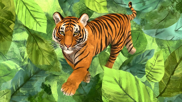 a tiger that is painted in yellow and has a tiger on its back