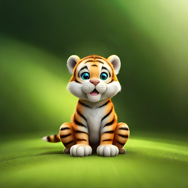 A tiger that is sitting on a green leaf