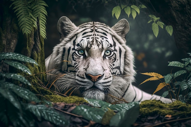 Tiger on a tree branch Generative AI