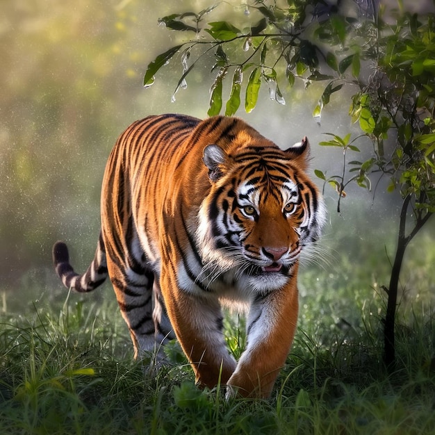 Photo a tiger walking in the grass in the sun