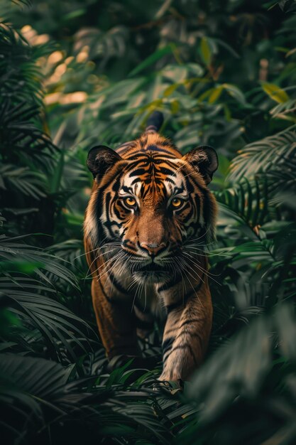 a tiger walking through the jungle