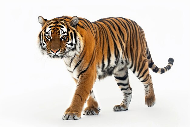 A Tiger walking on white background