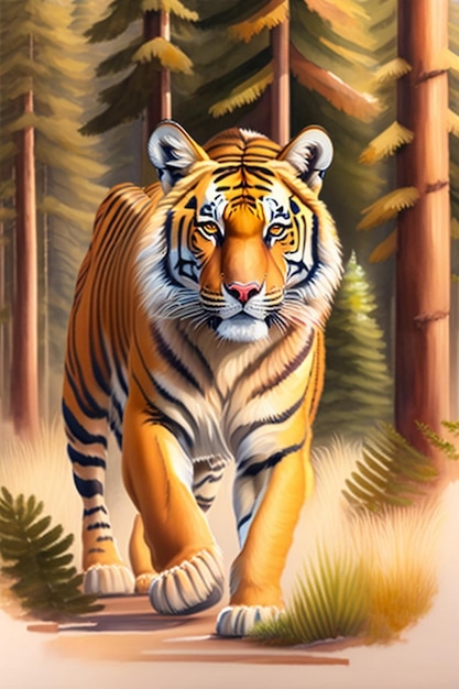 A tiger walking in the woods ai generative