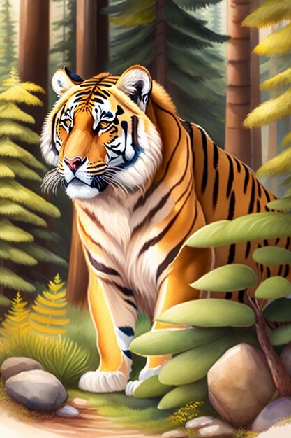 A tiger walking in the woods ai generative