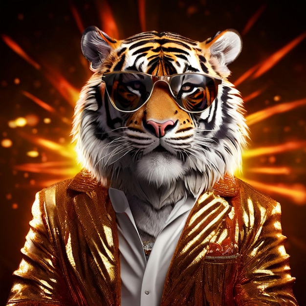 a tiger wearing a jacket that says tiger on it