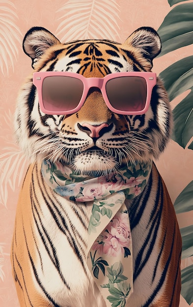 Photo a tiger wearing sunglasses and a tie with a tiger on it