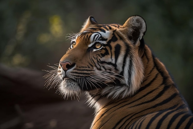 A tiger in the wild with a dark background