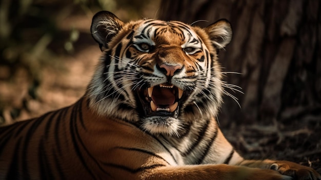 A tiger with a big mouth and a big mouth