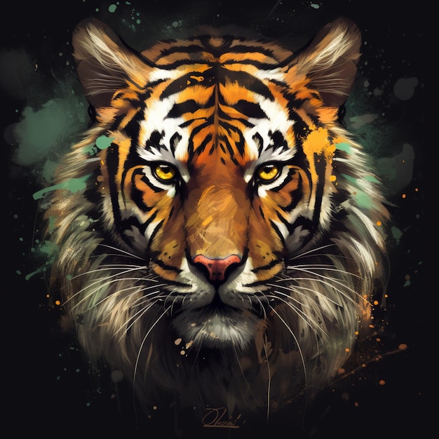 A tiger with a black background and a black background with a tiger face.