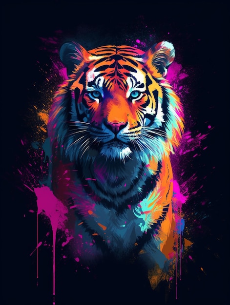 A tiger with a black background and a pink background