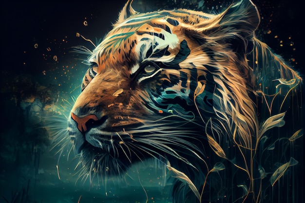 A tiger with a blue background