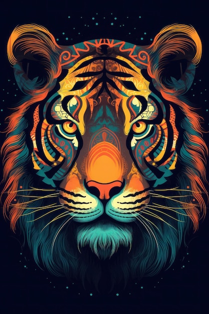 A tiger with a blue eye and a black background.