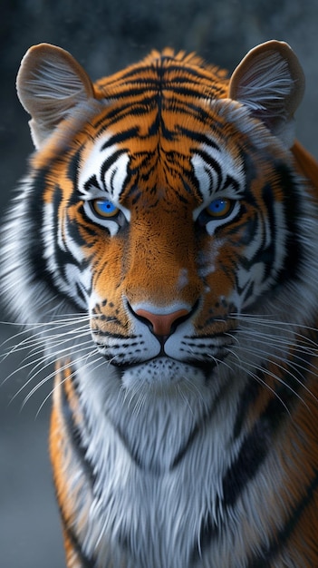 a tiger with blue eyes and a white stripe on its face