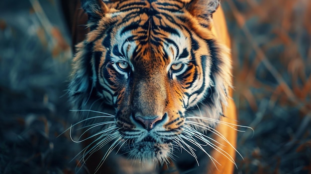 a tiger with a blue stripe on its face