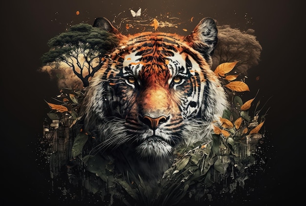 Tiger with copy space background World wildlife day concept