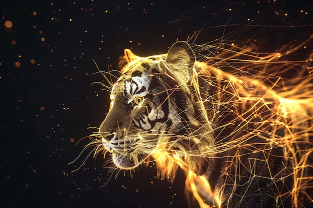 a tiger with a flame in the background