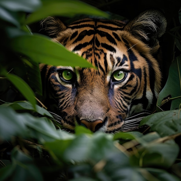 a tiger with green eyes