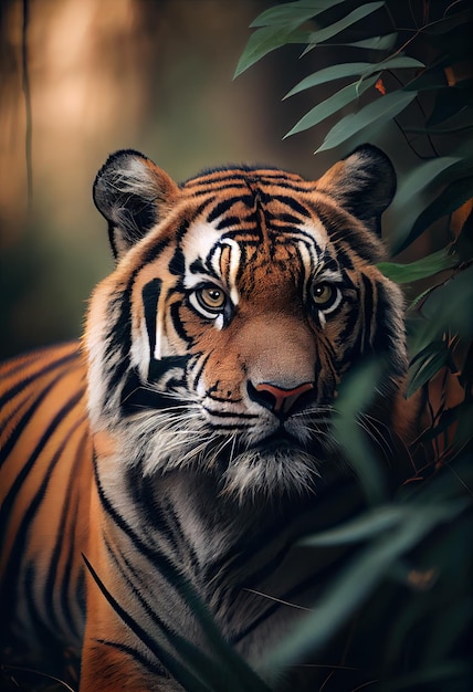 Tiger with its ears pricked forward listening to its surroundings generative ai