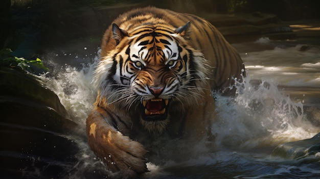 a tiger with its mouth open and the mouth open