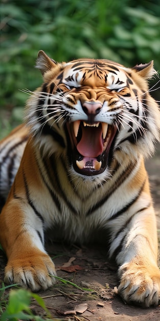 a tiger with its mouth open