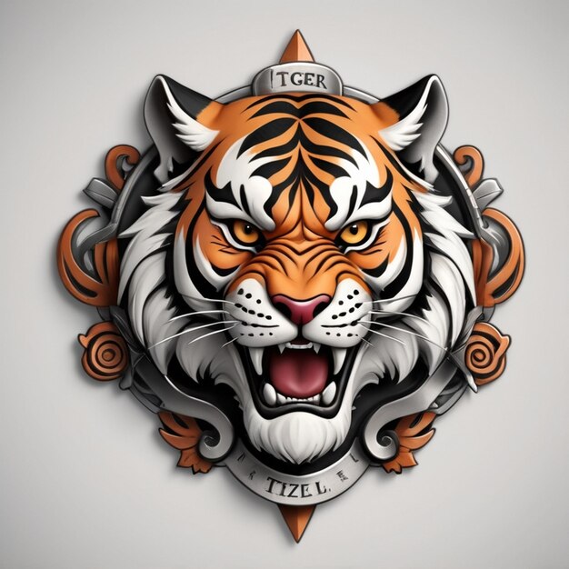 Photo tiger with old school tattoo style for tshirts stickers and other similar products