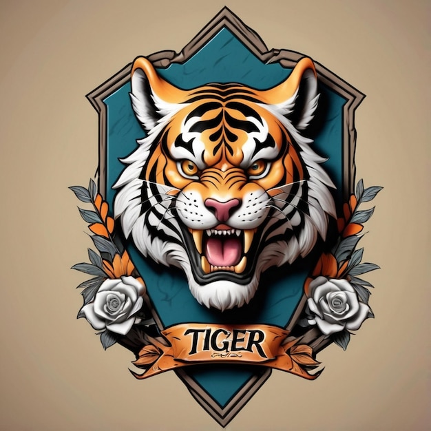 Photo tiger with old school tattoo style for tshirts stickers and other similar products