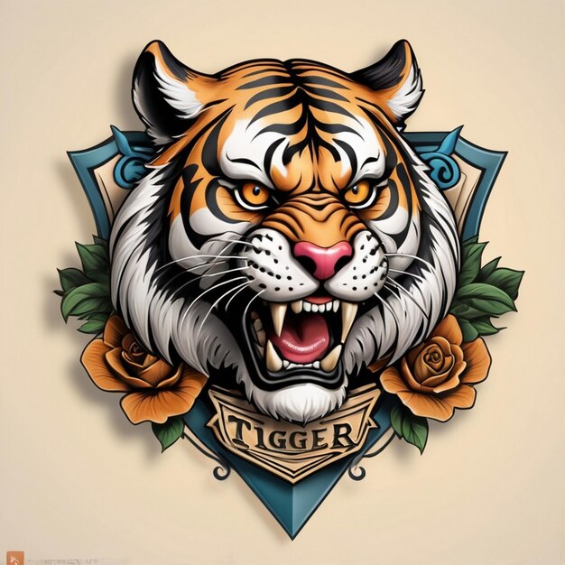 Photo tiger with old school tattoo style for tshirts stickers and other similar products