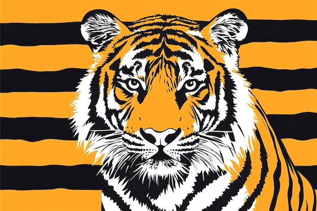 A tiger with orange stripes and a white background