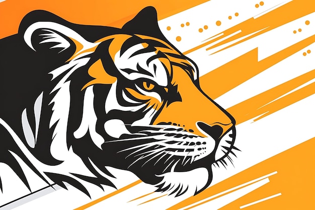 A tiger with orange stripes and a white background