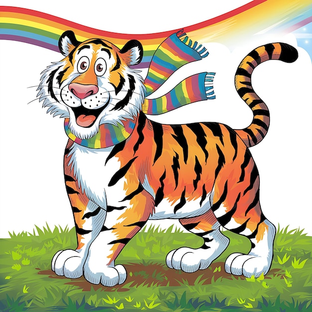 Photo a tiger with a rainbow on its back