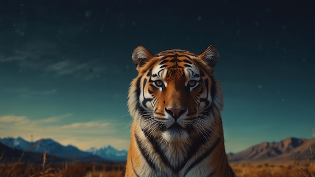 a tiger with a sky background that says tiger on it