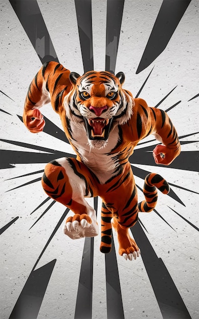 a tiger with a tiger on its back and the front paws on the front