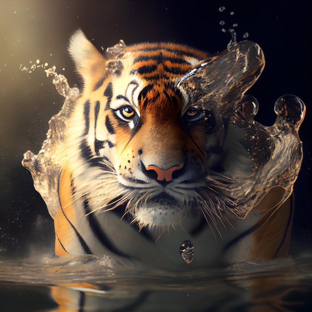 Tiger with water splashes Tiger in the water Tiger in the water