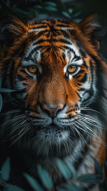 a tiger with a white whiskers and black stripes