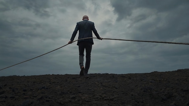 Photo tightrope of emotions navigating psychological stability between good and bad feelings