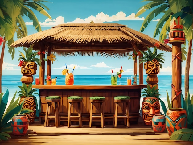 Tiki bar Ai art Tropical background Generate AI