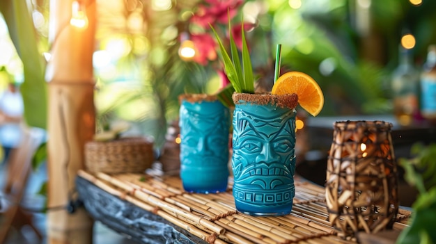 Tiki Cocktails on a Tropical Bar