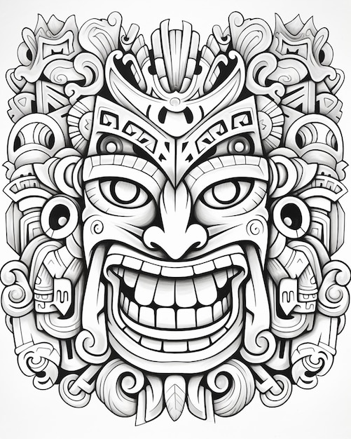 Photo tiki doodle coloring page for adults