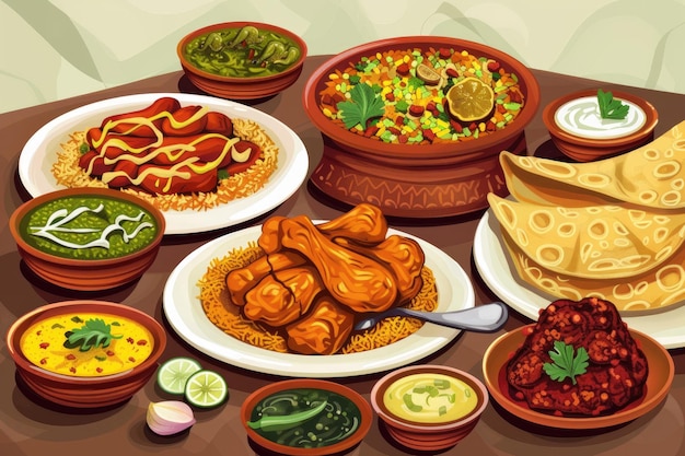 Photo tikka curry indian food illustration with spices and cuisine