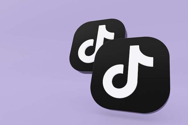 Tiktok application logo 3d rendering on Purple background