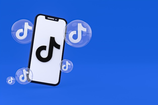 Tiktok icon on screen smartphone or mobile phone 3d render