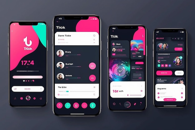 Photo tiktok interface template set with smartphone