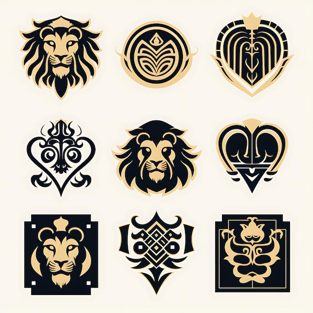 Tile Pattern Royal Lion Shape Shield Like Decoration Mane Lines Decor Con creative collection idea