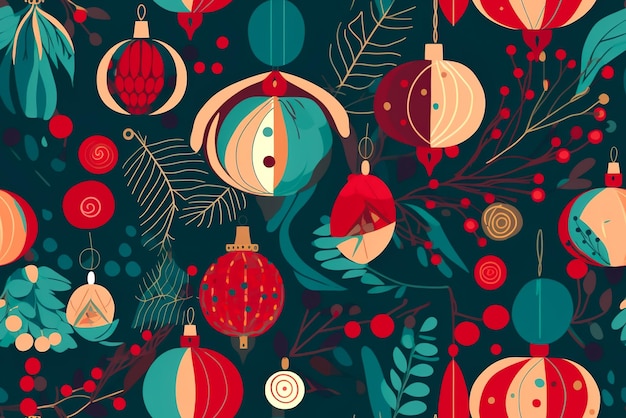 Tile Seamless pattern Seamless pattern with Christmas balls branches and berries Generative AI