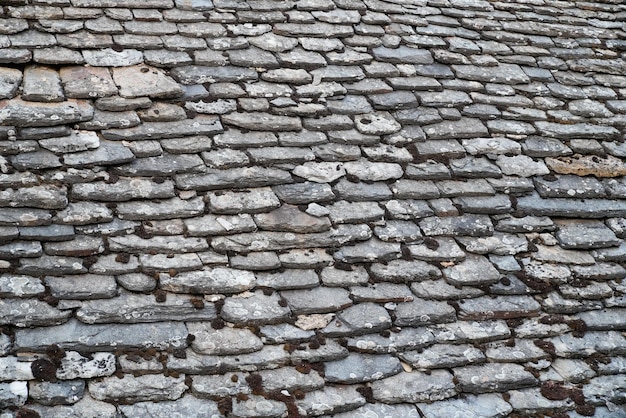 Tiled grey ancient medieval roof background with old vintage gray tiles roofing