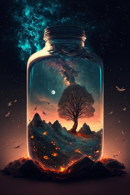 Tilt shift night sky in a bottle