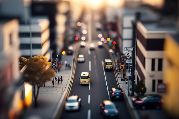 A tilt shift of the streets of a Japanese city Ai generated