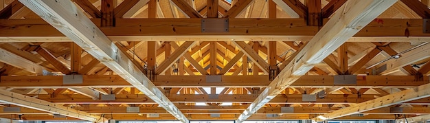 Photo timber beam installation roof construction in progress at a development site view the intricate