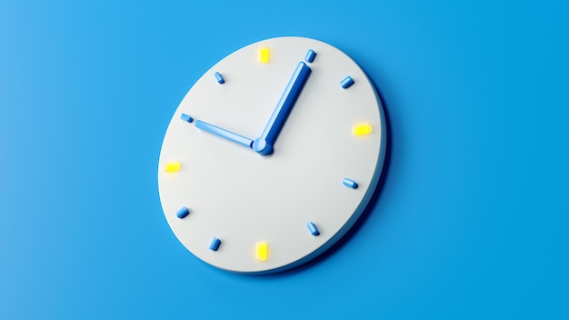 Time clock analog white on pastel blue background 11 o clock and 5 minutes 3d rendering