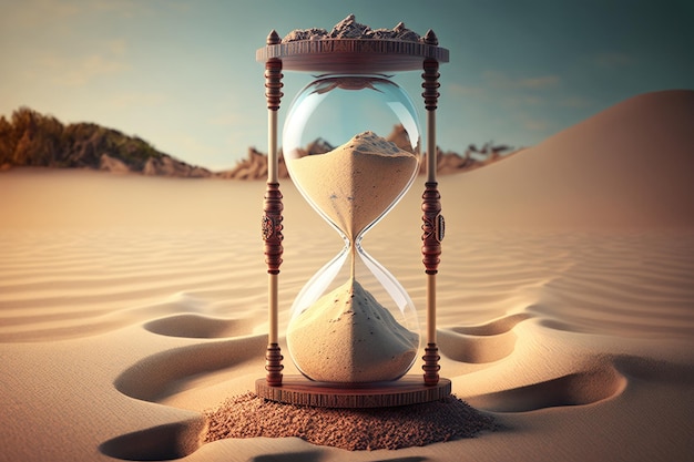 Time concept Hourglass in a desert landscape Generative AI